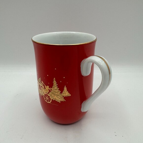 Gibson Greeting Card OTAGIRI Christmas Porcelain Mugs Red Gold Etching Japan - Picture 4 of 8